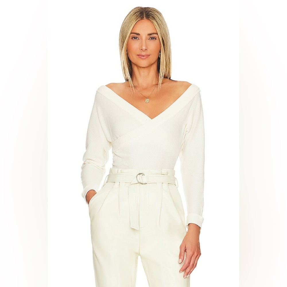 Free People Ivory Off-Shoulder Ribbed Bodysuit